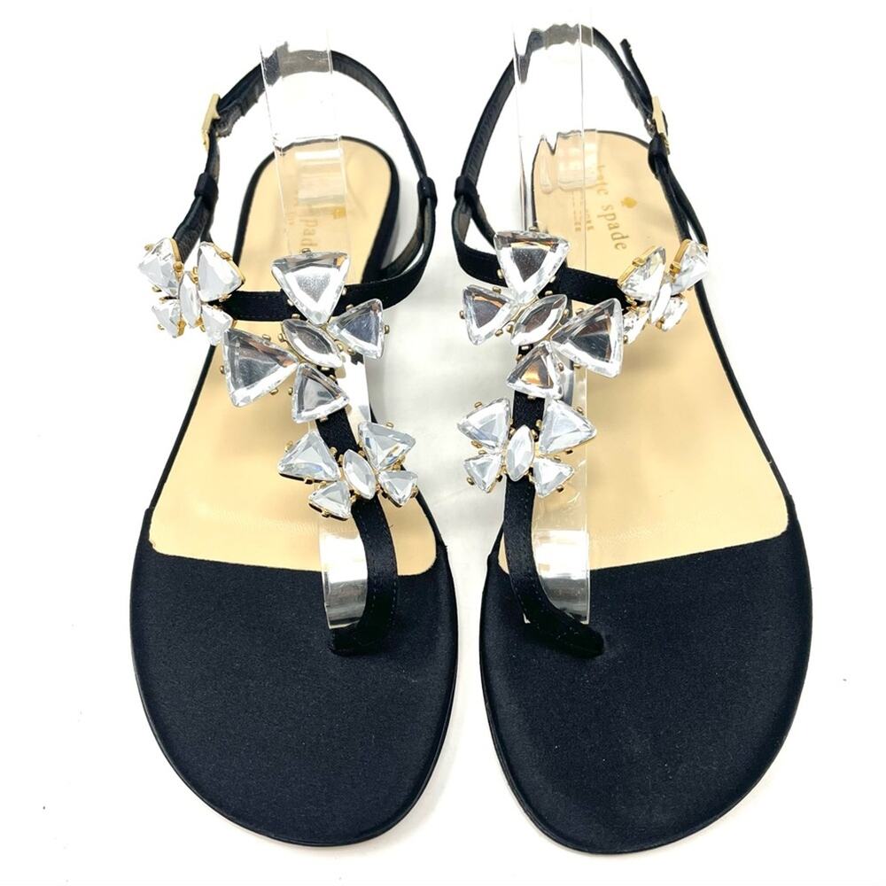 NEW Kate Spade Crystal & Silk Ankle Strap Dress Sandal in Black Women's 8.5 $260